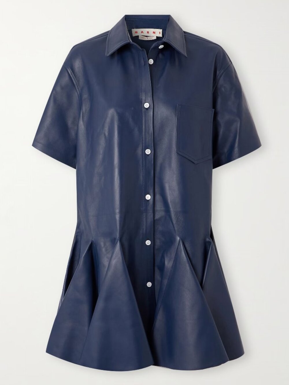 MARNI Calf Leather Blue Mini Shirt Dress (Size 40 IT) *BRAND NEW W/ TAGS*